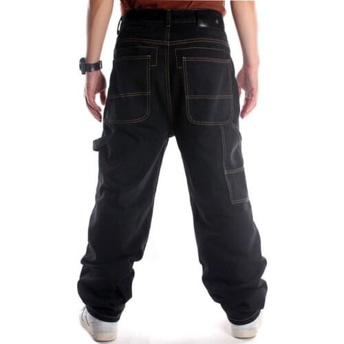 Mens Straight Loose Fit Hip-Hop Jeans Skateboard Casual Street Dance Hip Hop Jeans Denim Pants Big pockets Embroidery Plus Size
