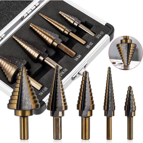 5pcs Drll Bits HSS Titanium High Speed Steel Cobalt Step Drill Bit Set Center Punch for Accurate Locator