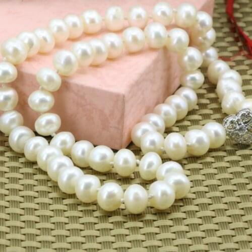 Natural Freshwater Cultured White Pearl 8-9mm Beads Necklace for Women High Grade Weddings Party Gift Chain Jewelry 18inch B3188
