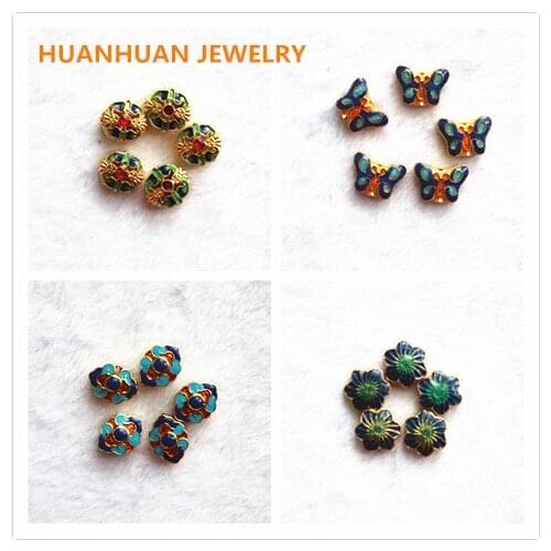 5pcs Small Loose Beads Enamel Lotus Blue Charm Beads Cloisonne Flowers for women men ethnic Jewelry Making DIY Accessories