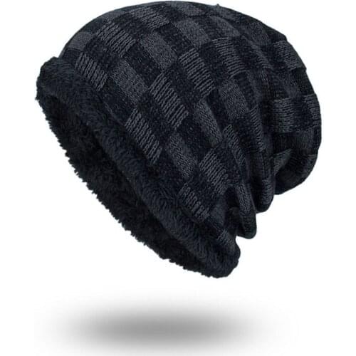 New Mens Knitted Hat Winter Fashion Fleece Skiing Beanies Caps Warm Knitted Bonnet Hats Men Gorros Invierno Cappelli AE62
