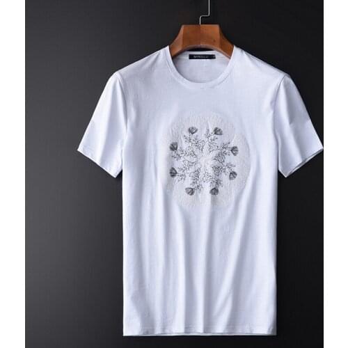 New 100% Cotton Men T-shirts Luxury Hight Quality Embroidered Short Sleeve Mens T-shirts Plus Size 4xl Round Collar Mens Tee