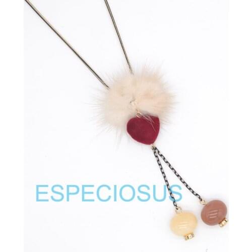 New Jewelry Gold Color Resin Tassel Mix Color Heart Pendant Pompom Hiar Women Decorative Sweater Lady Long Chain Girls Necklace