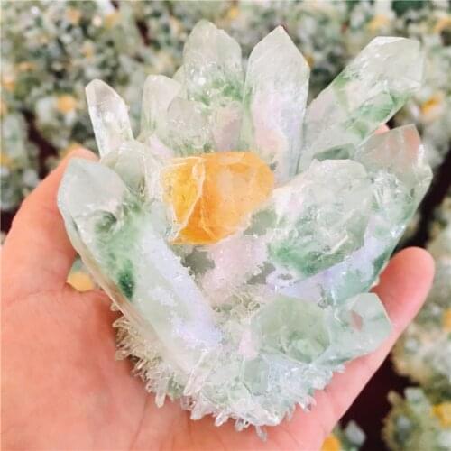 700g natural crystal beautiful flame halo quartz crystal cluster specimen