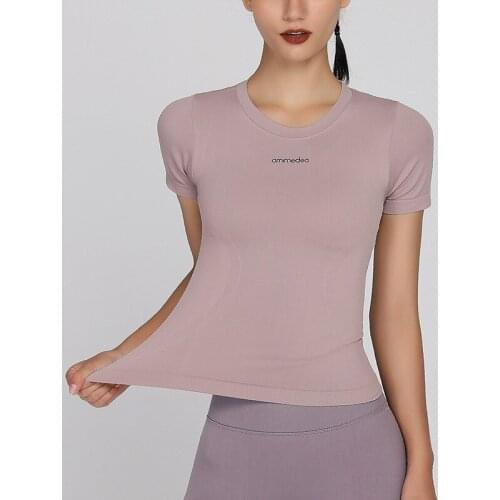 Solid Tight Sports Top Womens Athletic Fitness Running T-shirt High Elastic Gym Yoga Workout Breathable Short Sleeve Clothes