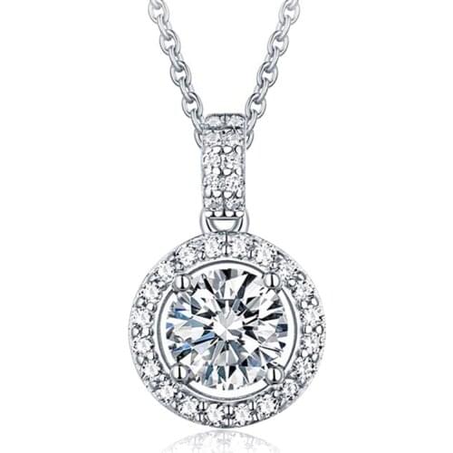 925 Silver Cubic Zirconia Halo Necklace and Pendant, Valentines Day Gift Womens Wedding Fashion Jewelry