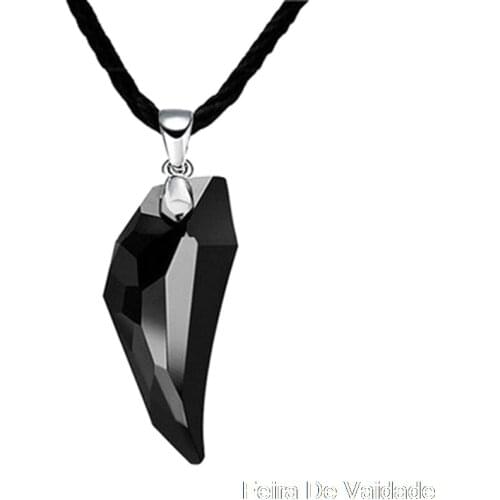 Fashion Black Spike Wolf Tooth Crystal Pendant Leather Rope Necklace For Men Cool Vintage Necklace For Unisex Women Jewelry