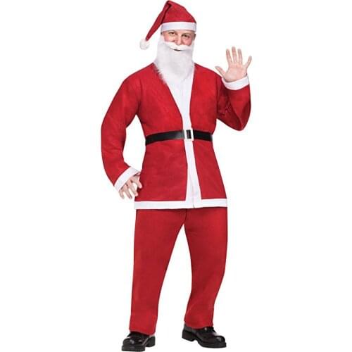Eraspooky Full set Santa Claus Costume Adult Christmas Cosplay For Men Coat Pants Beard Belt Hat Set Christmas Set