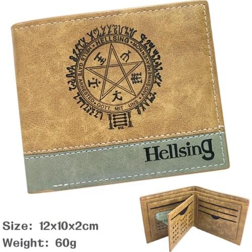 Anime Hellsing Khaki Hot PU Teenager Leather Wallet Mens Short Casual Bifold Note Compartment Photo Credit Cards Holder Purses
