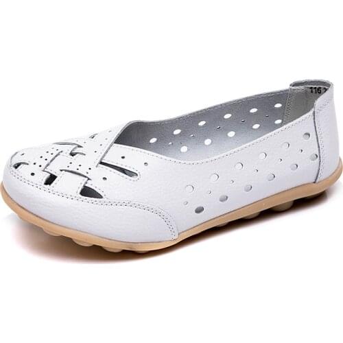 Casual Women Flats Shoes Female Genuine Leather Loafers Womens Shoes For Ladies Slip On Flat Loafers Cutout Zapatos De Mujer