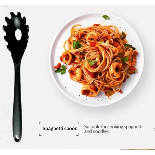 Practical Pasta Scoops Noodle Spoon Food Grade Silicone Safety Material Black Nylon Skeleton Kitchen Gadget Cooking Spaghet