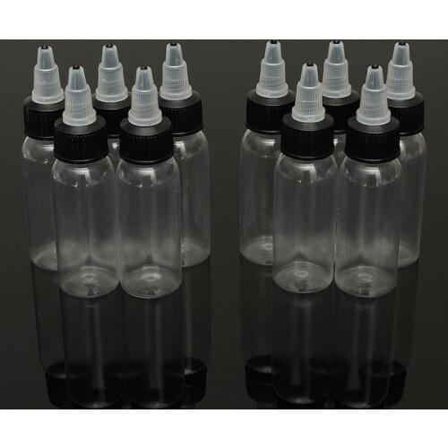 10pcs New 60ml 2OZ Twist Cap Empty Plastic Transparent Tattoo Ink Pigment Clear Bottle Supplies Tattoo Pigment Ink Bottle EIB60