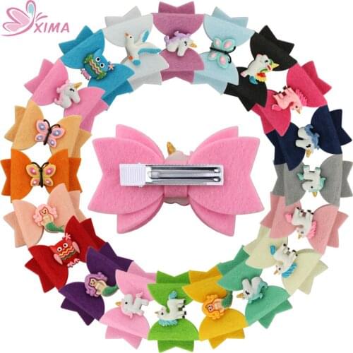 XIMA 20pcs/lot Unicorn Design Hairpins 3inch Hair Bow with Hair Clip Kids Barrettes for Girls Party Hair Accessories