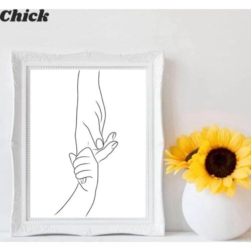 Hands Line Drawing Art Print Nursery Wall Decor Mom Baby Hands Minimalist Wall Art Canvas Painting Nordic Poster For Kids Room