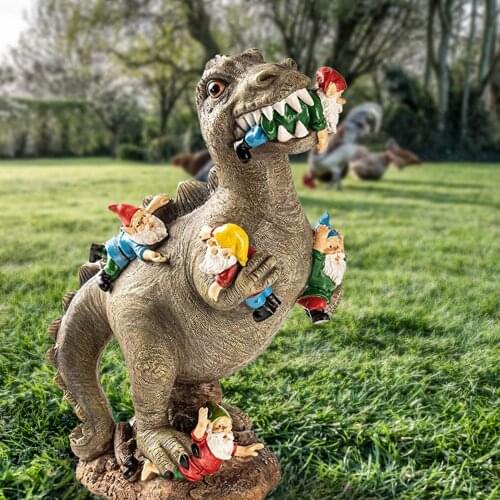 Dinosaur Eating Gnomes Garden Statue Outdoor Art Sculpture Garden Decor Garden Ornaments Handicraft for Flower Pot Accessories