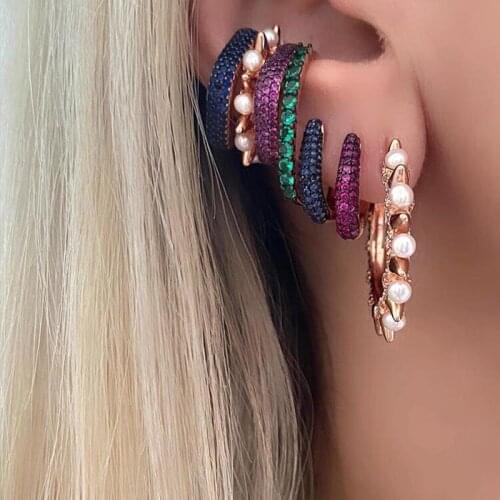 1 Pc Gold Color Circle White Green Red Black Rainbow CZ Clip On Earrings No Piercing Colorful CZ 2021 New Fashion Women Jewelry