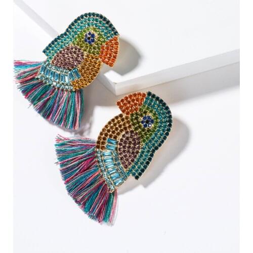 Handmade Crystal Birds Tassel Drop Earrings Women Wedding Girls Party Gift Animal Statement Colorful Earring Vintage Jewelry