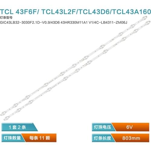 LED Backlight 11LEDs GIC43LB32-3030F2.1D-v0.9 4C-LB4311-ZM06J 43HR330M11A1 para TCL 43A260 43A460 43V2 43F6F 43L2F 43D6 43L2800