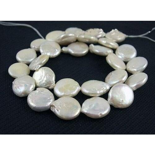 Unique Pearls jewellery Store Freshwater Pearl Loose Beads White Color Coin 13-14mm One Full Strand YLS1-0010
