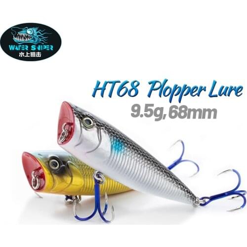 WATER SNIPER Popper for Fishing 9.5g 68mm Plopper Topwater Hard Bait Artificial Wobblers Plastic Fishing Tackle With 6#Hook