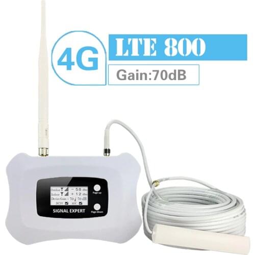 Walokcon 4G LTE 800 Signal Repeater Band 20 Fast 4G Network 800mhz Mobile Signal Booster 70dB Gain LCD Display 4G Amplifier Kit