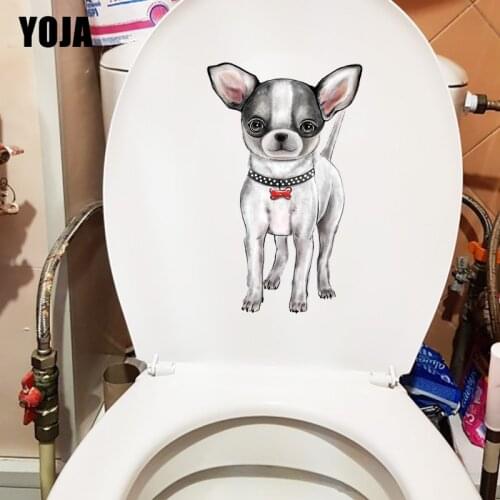 YOJA 14.6×23.6CM Hand Drawn Chihuahua Bathroom Toilet Decoration Home Room Wall Stickers T1-2987
