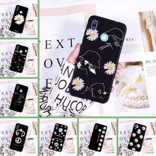 Back Cover For Huawei Nova Smart Lite 2017 Daisy Flower Black Phone Case Silicone For Huawei Nova 5 4 4E 3 3I 3E 2i 2 Lite Plus