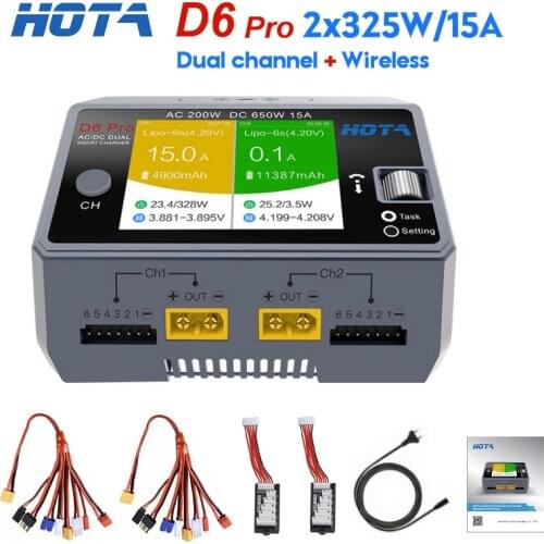 HOTA D6 Pro AC 200W DC 650W 15A / D6 DC 2X325W 2X15A Battery Charger for NiZn Nicd NiMH Battery RC Models Accs Spare Parts