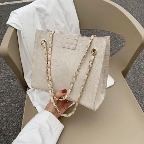 Womens Fashion Ins Popular Chain Shoulder Bag Lady Large Capacity Handbag And Purse Vintage Stone Print Small Square Bag