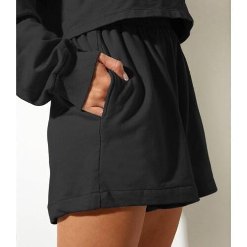 Women Fashion Loose Sport Style High Waist Shorts Solid Color Elastic Sweatpants Pockets Black/ White/ Beige/ Brown