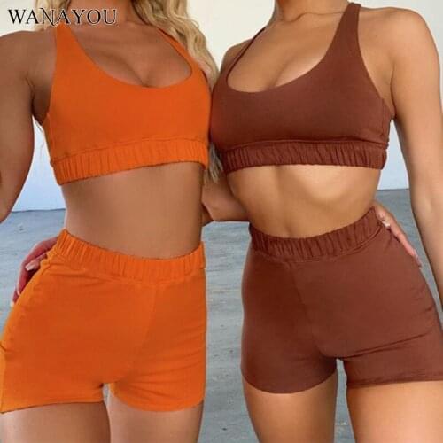 WANAYOU Yoga Set Women 2 Pics Tank Top + High Waist Shorts Suit Summer Breathable Fitness Gym Clothes Casual Running Workout Set