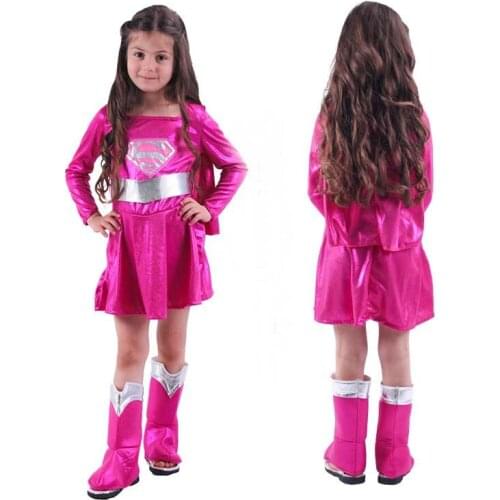 Girls Costume Supergirl Cosplay Halloween Purim Costume For Kids Party Dress