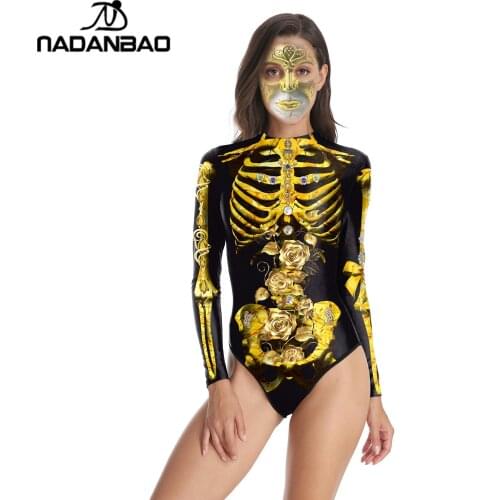 NADANBAO 2021 New Arrivals Sexy 3d Printed Halloween Skull Pattern Swimming Bathing Suit Summer One Piece Ladies Swimwear