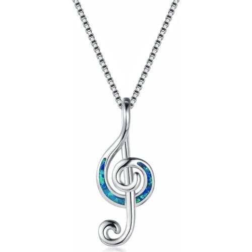 925 Sterling Silver White Blue Fire Opal Music Note Pendant Necklaces For Women Christmas Gifts Jewelry