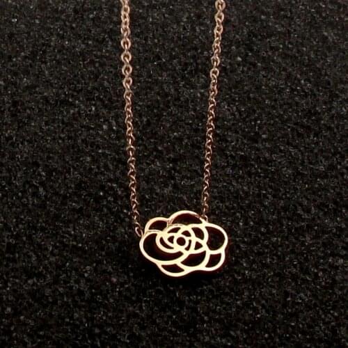 Fashion Stainless Steel Love OL Hollow Rose Flower Pendant Necklaces Rose Gold Color Women Lady GirlParty Gift