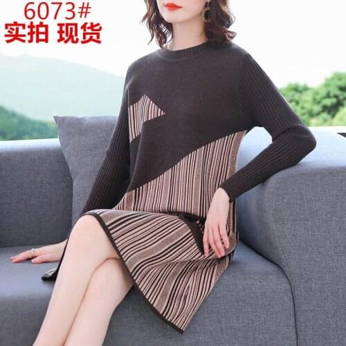 Lady Knit Dress Women Autumn and Winter 2020 New High-end Loose Mid-length Sweater Dress Long Sleeve Long Knitwear Women Y265