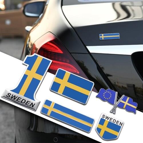 1/2PC 3D Aluminum Sweden Swedish Flag Emblem Badge Car Sticker Decal For Volvo V70 XC60 S60 V60 V40 Body Decoration Accessories