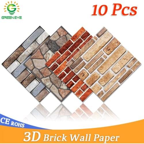 10Pcs 3D Wall Paper DIY Brick stone pattern Self-Adhesive Waterproof Wall Sticker Kitchen Backsplash Bathroom Wall Tile Stickers