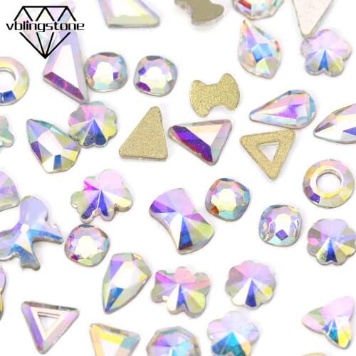 100Pcs Mix Shape Rhinestones Nail Art Rhinestones Flat Back Gems Non Hotfix Crystal Glass Stones 3D Nail Strass Jewelry Crafts