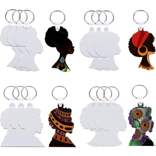 16 Pieces Afro Female Head Keychain Sublimation Afro Head Shape Keychain Blanks