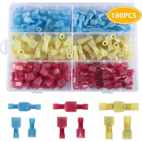 180PCS Insulated Heat Shrink Connectors Mixed-size Electrical Wire Splice Spade Ring Fork Butt Terminal Wire Connector Kit
