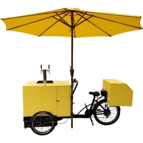 Human Power 3 wheels Bar Beer Cargo Bike Snack Fast Food Bicycle Tricycle with Yellow Color