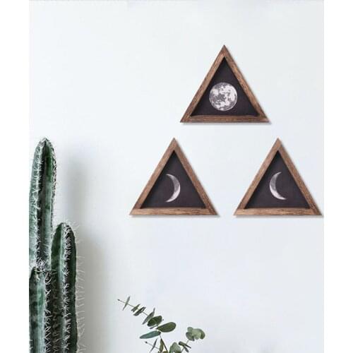3pcs Moon Phases Wall Hanging Wood Moon Signs Framed Decoration for Home Bedroom Gallery