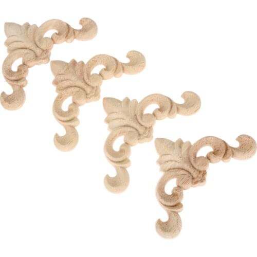 4pcs Woodcarving Corner Decal Unpainted Wood Decal Oak Triangle Onlay Applique Frame Home 3D Flower Decor Furniture 8*8cm