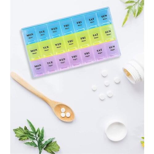 7 Days Portable Pill Medicine Box Weekly Medicine Storage Organizer Splitters translucent 21Grids Pill Case for Medications