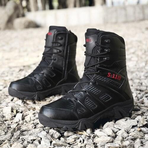 Black Big Size 47 Desert Military Combat Boots Men Outdoor Army Training Boots Men Zipper Non-slip Hiking Shoes chuteira campo