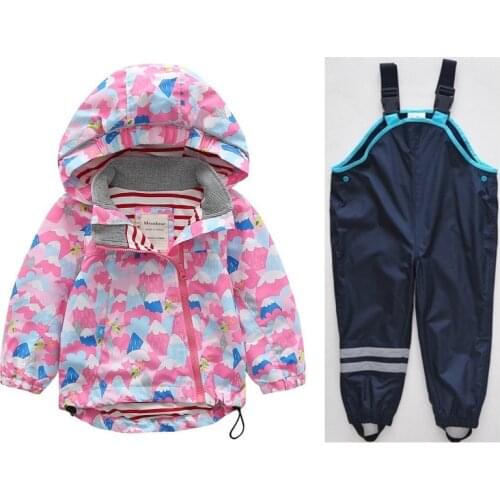 Spring and Autumn Childrens Hooded Windproof Jacket Waterproof Boys and Girls Spring and Autumn Jackets + Pants