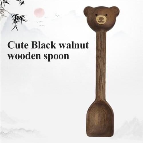 1Pc Bear Cutlery Wooden Spoon Cute Child Tableware Walnut Coffee Spoon Fork Cartoon Japan Style Honey Jam Spoon Kitchen Tools
