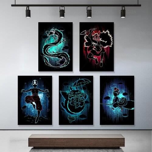 Cool Blue and Black Animated Characters Canvas Painting Wall Art Nordic Posters and Prints Wall Pictures for Living Room Decor
