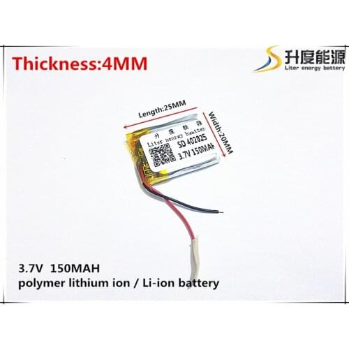 Li-Po 3.7V,150mAH,[402025] PLIB; polymer lithium ion / Li-ion battery for GPS,mp3,mp4,mp5,dvd,bluetooth,model toy